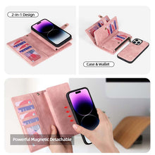 Load image into Gallery viewer, Casekis Zipper 11 Card Slots Wallet Phone Case Pink