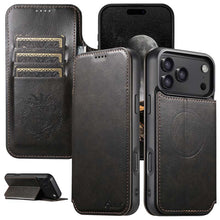 Carica l'immagine nel visualizzatore di Gallery, Casekis Leather Wallet MagSafe Phone Case Black