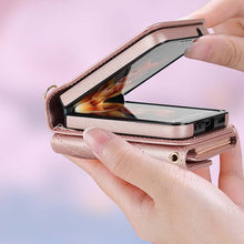 Load image into Gallery viewer, Casekis Crossbody Cardholder Phone Case For Galaxy Z Flip 3 Rose Gold