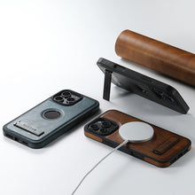 Load image into Gallery viewer, Casekis MagSafe Leather Stand Phone Case Black