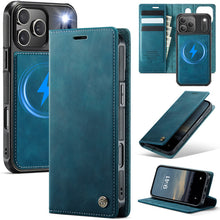 Lade das Bild in den Galerie-Viewer, Casekis Leather Magnetic Flip Detachable Wallet Phone Case Blue Green