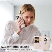 画像をギャラリービューアに読み込む, Casekis Cardholder Case with Wrist Strap,Compatible with MagSafe,Zipper Pocket,Beige