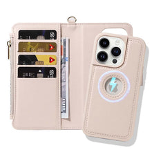 画像をギャラリービューアに読み込む, Casekis Cardholder Case with Wrist Strap,Compatible with MagSafe,Zipper Pocket,Beige