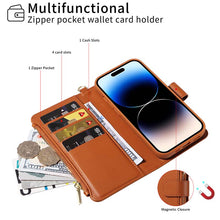 Load image into Gallery viewer, Casekis Cardholder Case with Wrist Strap,Compatible with MagSafe,Zipper Pocket,Brown
