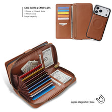 Lade das Bild in den Galerie-Viewer, CASEKIS 2-in-1 Magnetic Detachable Wallet Case with RFID Blocking, 16 Card Slots & Zipper Pocket Brown