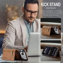 Load image into Gallery viewer, Casekis RFID Magnetic Detachable Leather Wallet Phone Case Brown