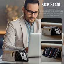 Carregar imagem no visualizador da galeria, Casekis RFID Magnetic Detachable Leather Wallet Phone Case Coffee