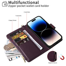 画像をギャラリービューアに読み込む, Casekis Cardholder Case with Wrist Strap,Compatible with MagSafe,Zipper Pocket,Dark Purple