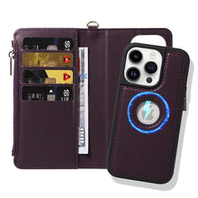 画像をギャラリービューアに読み込む, Casekis Cardholder Case with Wrist Strap,Compatible with MagSafe,Zipper Pocket,Dark Purple