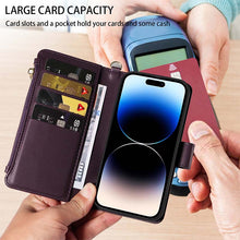 画像をギャラリービューアに読み込む, Casekis Cardholder Case with Wrist Strap,Compatible with MagSafe,Zipper Pocket,Dark Purple