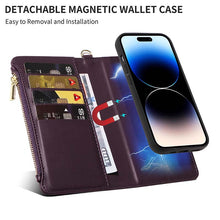 画像をギャラリービューアに読み込む, Casekis Cardholder Case with Wrist Strap,Compatible with MagSafe,Zipper Pocket,Dark Purple