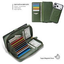 Load image into Gallery viewer, CASEKIS 2-in-1 Magnetic Detachable Wallet Case with RFID Blocking, 16 Card Slots & Zipper Pocket Green
