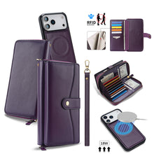 Load image into Gallery viewer, CASEKIS 2-in-1 Magnetic Detachable Wallet Case with RFID Blocking, 16 Card Slots & Zipper Pocket Purple
