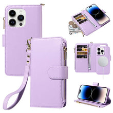 Charger l'image dans la galerie, Casekis Cardholder Case with Wrist Strap,Compatible with MagSafe,Zipper Pocket,Purple