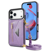 Charger l'image dans la galerie, Casekis Crossbody Strap Leather Magnetic Wallet Phone Case Purple