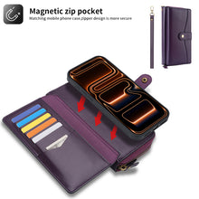 Load image into Gallery viewer, CASEKIS 2-in-1 Magnetic Detachable Wallet Case with RFID Blocking, 16 Card Slots & Zipper Pocket Purple