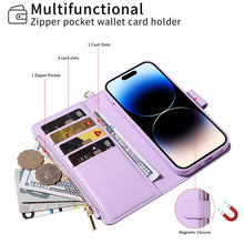 Charger l'image dans la galerie, Casekis Cardholder Case with Wrist Strap,Compatible with MagSafe,Zipper Pocket,Purple