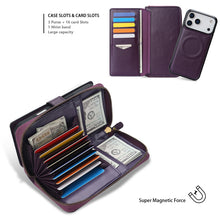 Load image into Gallery viewer, CASEKIS 2-in-1 Magnetic Detachable Wallet Case with RFID Blocking, 16 Card Slots & Zipper Pocket Purple