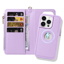 Charger l'image dans la galerie, Casekis Cardholder Case with Wrist Strap,Compatible with MagSafe,Zipper Pocket,Purple