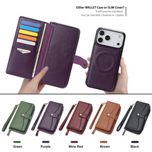 Load image into Gallery viewer, CASEKIS 2-in-1 Magnetic Detachable Wallet Case with RFID Blocking, 16 Card Slots & Zipper Pocket Purple