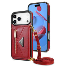 Charger l'image dans la galerie, Casekis Crossbody Strap Leather Magnetic Wallet Phone Case Red
