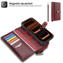 Load image into Gallery viewer, CASEKIS 2-in-1 Magnetic Detachable Wallet Case with RFID Blocking, 16 Card Slots & Zipper Pocket Red