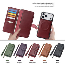 Load image into Gallery viewer, CASEKIS 2-in-1 Magnetic Detachable Wallet Case with RFID Blocking, 16 Card Slots & Zipper Pocket Red