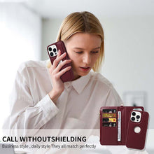 Carica l'immagine nel visualizzatore di Gallery, Casekis Cardholder Case with Wrist Strap,Compatible with MagSafe,Zipper Pocket,Red Wine
