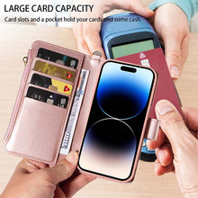 画像をギャラリービューアに読み込む, Casekis Cardholder Case with Wrist Strap,Compatible with MagSafe,Zipper Pocket,Rose Gold