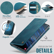 Lade das Bild in den Galerie-Viewer, Casekis Leather Magnetic Flip Detachable Wallet Phone Case Blue Green