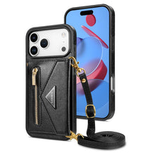 Carregar imagem no visualizador da galeria, Casekis Crossbody Strap Leather Magnetic Wallet Phone Case Black