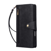 Load image into Gallery viewer, Casekis Studded Zip Leather Wallet Wristlet Phone Case Black
