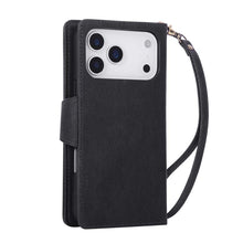 Load image into Gallery viewer, Casekis Studded Zip Leather Wallet Wristlet Phone Case Black