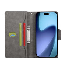 Lade das Bild in den Galerie-Viewer, Casekis Studded Zip Leather Wallet Wristlet Phone Case Gray