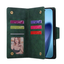 Carica l'immagine nel visualizzatore di Gallery, Casekis Studded Zip Leather Wallet Wristlet Phone Case Green