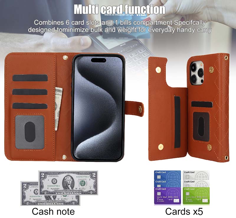 Casekis Crossbody RFID Wallet Phone Case Brown