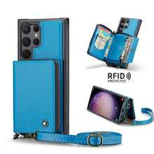 गैलरी व्यूवर में इमेज लोड करें, Casekis Zipper Crossbody Wallet RFID Phone Case Blue
