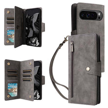 Lade das Bild in den Galerie-Viewer, Casekis Studded Zip Leather Wallet Wristlet Phone Case Gray
