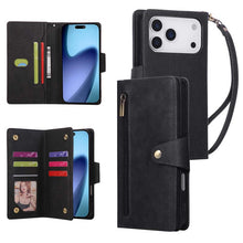 Load image into Gallery viewer, Casekis Studded Zip Leather Wallet Wristlet Phone Case Black