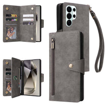 Lade das Bild in den Galerie-Viewer, Casekis Studded Zip Leather Wallet Wristlet Phone Case Gray