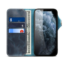 Carica l'immagine nel visualizzatore di Gallery, Casekis Genuine Cowhide Leather Button Flip Phone Case Blue