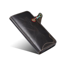Carica l'immagine nel visualizzatore di Gallery, Casekis Genuine Cowhide Leather Button Flip Phone Case Black