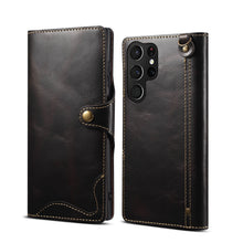 Carica l'immagine nel visualizzatore di Gallery, Casekis Genuine Cowhide Leather Button Flip Phone Case Black