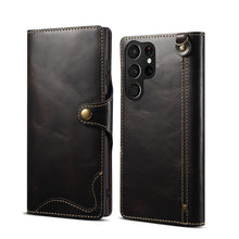 Carregar imagem no visualizador da galeria, Casekis Genuine Cowhide Leather Button Flip Phone Case For Galaxy S22 Ultra 5G