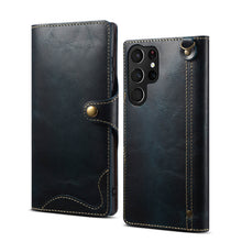 Carica l'immagine nel visualizzatore di Gallery, Casekis Genuine Cowhide Leather Button Flip Phone Case Blue