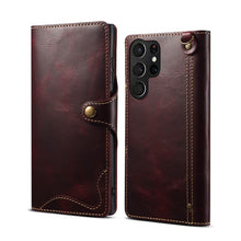 Muat gambar ke penampil Galeri, Casekis Genuine Cowhide Leather Button Flip Phone Case Red
