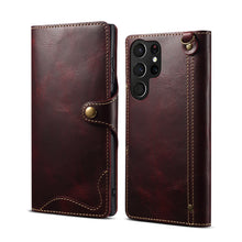 Carregar imagem no visualizador da galeria, Casekis Genuine Cowhide Leather Button Flip Phone Case For Galaxy S22 Ultra 5G