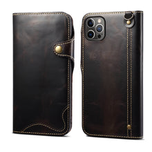 Carica l'immagine nel visualizzatore di Gallery, Casekis Genuine Cowhide Leather Button Flip Phone Case Black