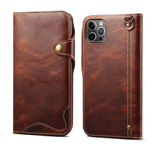 Load image into Gallery viewer, Genuine Cowhide Leather Button Flip Phone Case For Apple iPhone 13 Series - Casekis