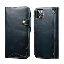 Carica l'immagine nel visualizzatore di Gallery, Casekis Genuine Cowhide Leather Button Flip Phone Case Blue